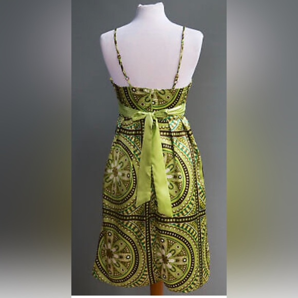 Empire Waisted Chartreuse Satin Mod Dress Sash Belt Adjustable Straps Sz 3/4 - Picture 2 of 9